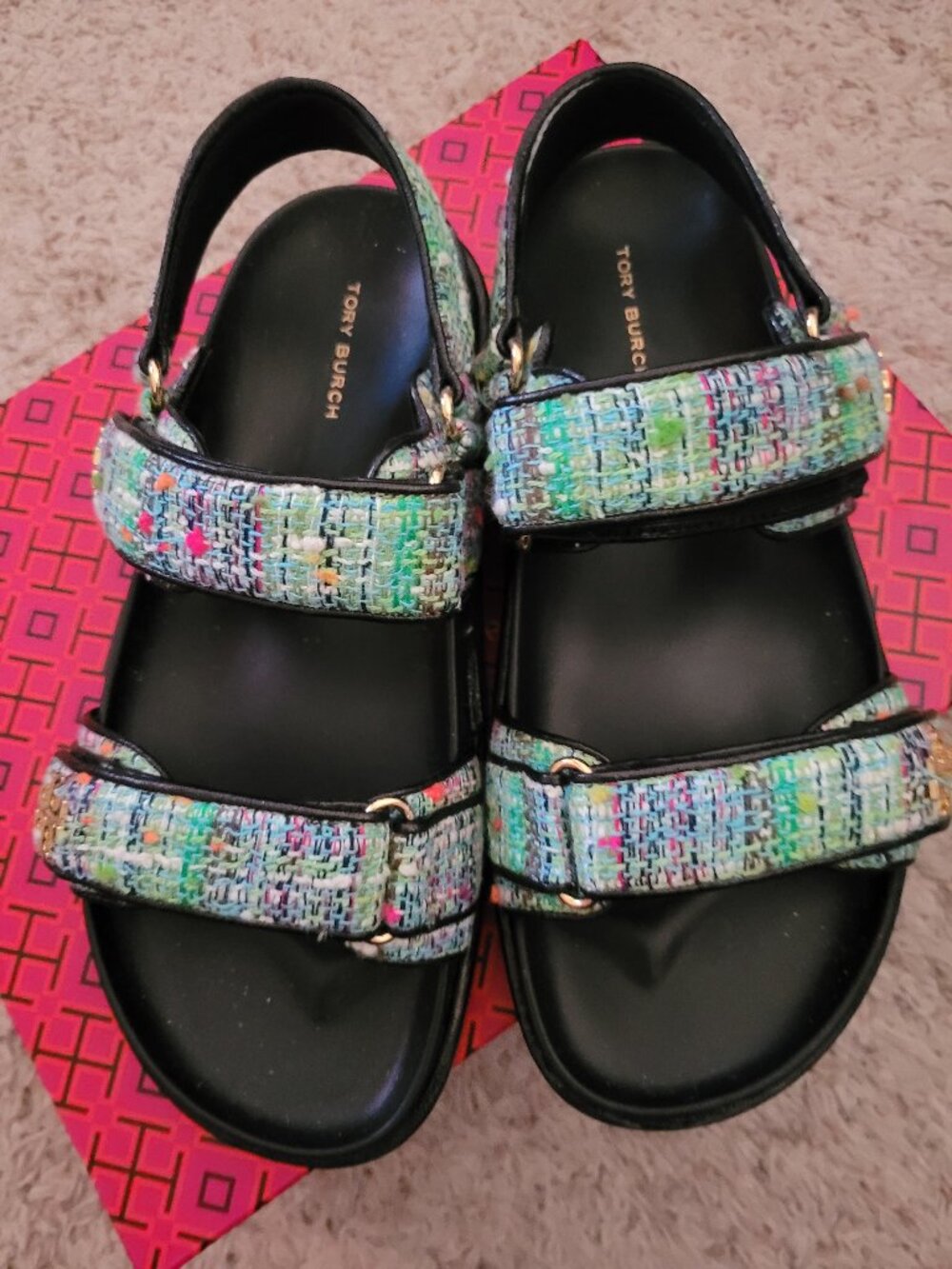 NIB Tory Burch Kira Sport Sandal Jaquard Tweed - 8.5